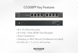 Коммутатор NETGEAR GS308PP 8xGE PoE+ (83Вт), FlexPoE, неуправляемый GS308PP-100EUS