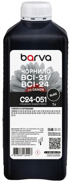 Чорнило для Canon BCI-21/BCI-24 спеціальне 1 л, водорозчинне, чорне Barva (C24-051) I-BAR-CBCI24-1-B