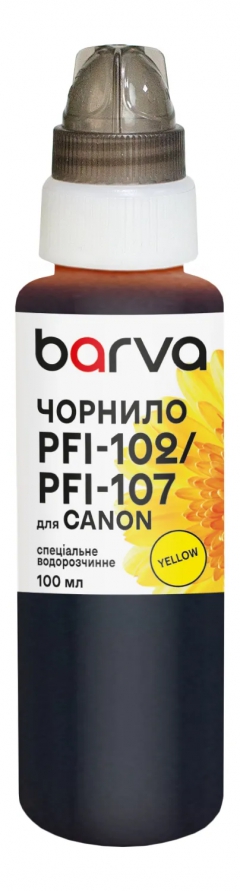 Чернила для Canon PFI-102/PFI-107 Y специальные 100 мл, водорастворимые, желтые Barva (C107-887e) I-BARE-C107-100-Y