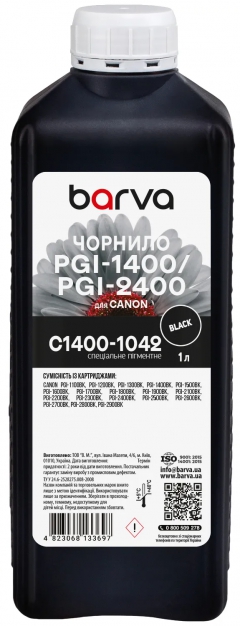 Чернила для Canon PGI-1400/PGI-2400 BK специальные 1 л, пигментные, черные Barva (C1400-1042) I-BARE-C1400-1-B-P