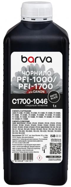 Чернила для Canon PFI-1000/PFI-1700 MBK специальные 1 л, пигментные, матово-черные Barva (C1700-1046) I-BARE-C1700-1-MB