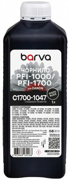Чорнило для Canon PFI-1000/PFI-1700 PBK спеціальне 1 л, пігментне, фото-чорне Barva (C1700-1047) I-BARE-C1700-1-PB