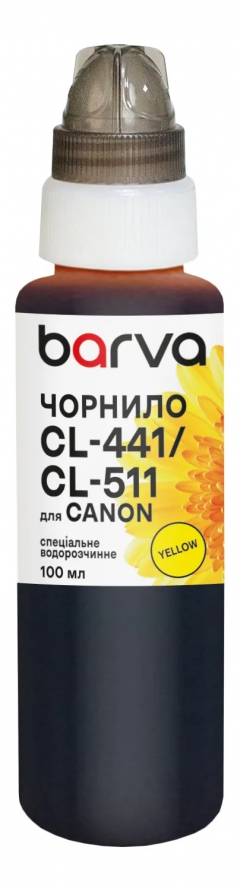 Чорнило для Canon CL-441/CLI-521/CL-511 спеціальне 100 мл, водорозчинне, жовте Barva (C521-288e) I-BARE-CCLI521-100-Y