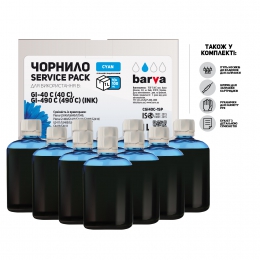 Чернила Barva Canon gi-40 c/gi-490 c (pixma g5040/g1400) (40 c/490 c) cyan 1 л (10x100 мл) service pack (cgi40c-1sp) I-BARE-CGI40-1SP-C