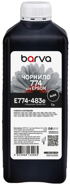 Чорнило для Epson 774 BK спеціальне 1 л, пігментне, чорне Barva (E774-483e) I-BARE-E-774-1-B