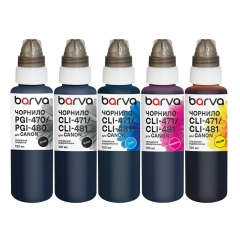 Комплект чорнил для Canon PGI-480PGBK + CLI-481BK/C/M/Y спеціальні 5x100 мл, пігментне/водорозчинні, PGBK/BK/C/M/Y Barva (CPGI480-100-MP) I-BARE-PG480-100-MP