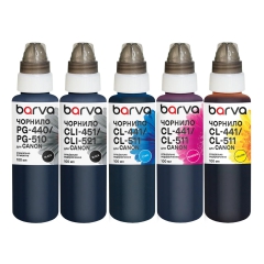 Комплект чорнил для Canon PGI-5PGBK + CLI-8BK/C/M/Y спеціальні 5x100 мл, пігментне/водорозчинні, PGBK/BK/C/M/Y Barva (CPGI5-100-2MP) I-BARE-PGI5-100-2MP