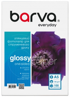 Фотобумага глянцевая 180 г/м2, A5, 100 л Everyday Barva (IP-CE180-450) IP-BAR-CE180-450
