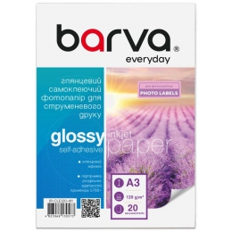 Фотопапір глянцевий самоклеючий 120 г/м2, A3, 20 арк Everyday Barva (IP-CLE120-411) IP-BAR-CLE120-411