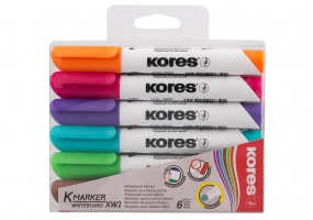 Набір маркерів для білих дошок KORES 1-3 мм, 6 кольорів K20802