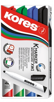 Набір маркерів для білих дошок KORES 1-3 мм, 4 шт. в блістері K20843