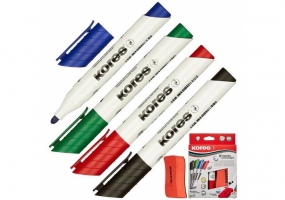 Набор 4 маркера для досок KORES 1-3 мм + губка K20863