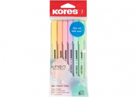 Набір кулькових ручок Kores, 1 mm, пастельні кольори,  6 шт./пакет K37066
