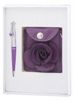 Набір подарунковий "Floret": ручка кулькова + гаманець для монет + дзеркальце, фіолетовий Langres