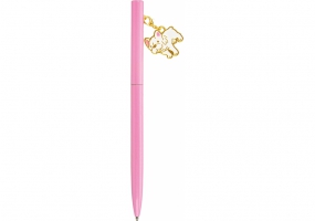 Ручка металлическая розовая с брелоком "Белый песик", пишет синим MAXI MX16320