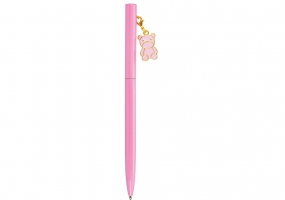 Ручка металлическая розовая с брелоком "Розовый мишка", пишет синим MAXI MX16321