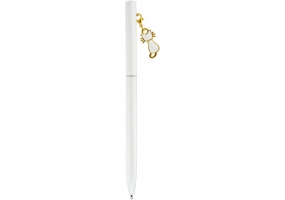 Ручка металлическая белая с брелоком "Белый котенок", пишет синим MAXI MX16323