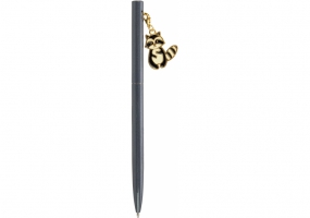 Ручка металлическая серая с брелоком "Черный енот", пишет синим MAXI MX16325