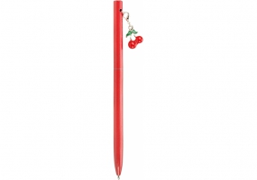 Ручка металлическая красная с брелоком "Вишенки", пишет синим MAXI MX16332