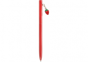 Ручка металева червона з брелоком "Полуничка", пише синім MAXI MX16333