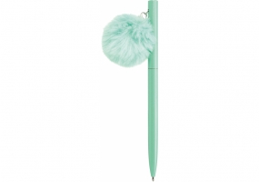 Ручка металлическая бирюзовая с брелоком-помпоном, пишет синим MAXI MX16344