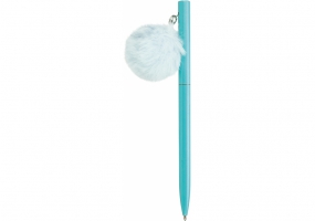 Ручка металева блакитна з брелоком-помпоном, пише синім MAXI MX16345