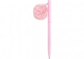 Ручка металлическая розовая с брелоком-помпоном, пишет синим MAXI MX16347