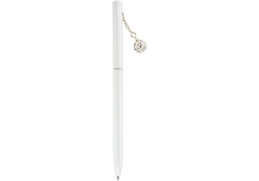 Ручка металлическая белая с сияющим брелоком, покрытым кристаллами, пишет синим MAXI MX16348