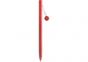 Ручка металлическая красная с сияющим брелоком, покрытым кристаллами, пишет синим MAXI MX16349