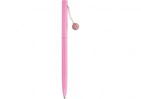 Ручка металлическая розовая с сияющим брелоком, покрытым кристаллами, пишет синим MAXI MX16350