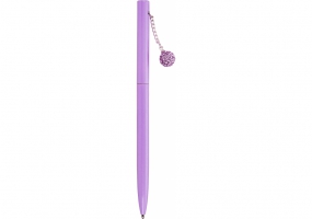 Ручка металлическая сиреневая с сияющим брелоком, покрытым кристаллами, пишет синим MAXI MX16351