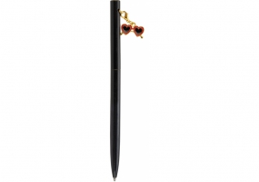 Ручка металлическая черная с брелоком "очки", пишет синим MAXI MX16355
