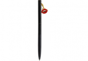 Ручка металлическая черная с брелоком "поцелуй", пишет синим MAXI MX16356