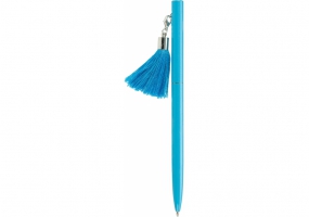 Ручка металлическая голубая с брелоком-кисточкой, пишет синим MAXI MX16369