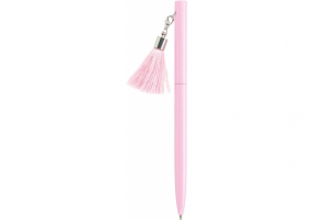 Ручка металлическая розовая с брелоком-кисточкой, пишет синим MAXI MX16371