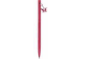Ручка металлическая красная с сияющим брелоком "Бабочка", покрытым кристаллами, пишет синим MAXI MX16377