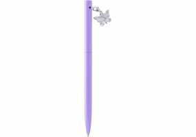 Ручка металлическая фиолетовая с сияющим брелоком "Бабочка", покрытым кристаллами, пишет синим MAXI MX16378