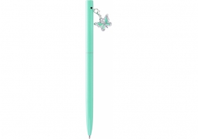 Ручка металлическая зеленая с сияющим брелоком "Бабочка", покрытым кристаллами, пишет синим MAXI MX16380