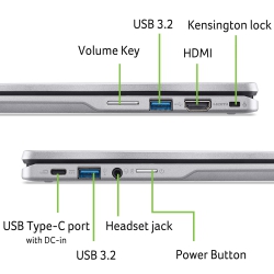 Ноутбук Acer Chromebook Spin CP314-2HN 14&quot; WUXGA IPS Touch, Intel i3-N305, 8GB, F256GB, UMA, ChromeOS, серебристый NX.KYJEU.001