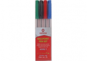 Набір кулькових ручок OPTIMA HYPE T 1,0 mm, 4 стандартні кольори чорнил, в блістері O15735