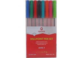 Набір кулькових ручок OPTIMA HYPE T 1,0 mm, 8 кольорів чорнил, в блістері O15737