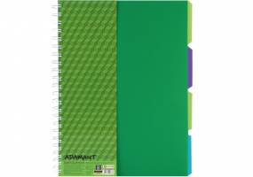 Блокнот Adamant: зеленый, A4 (200х285), пласт. ОКЛ., спираль, с раздел. блок с перф., 120, клит. OPTIMA O20843-04