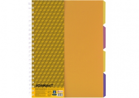 Блокнот Adamant: желтый, A4 (200х285), пласт. ОКЛ., спираль, с раздел., блок из перф., 120, клит. OPTIMA O20843-05