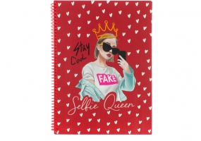 Блокнот "Selfie: Queen", A4 (200х285), пластиковая обложка, ПВХ спираль, 80 л., клетка OPTIMA O20846-25