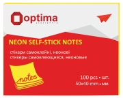 Блок для заметок с клейким слоем 40х50 мм Optima, 100 л., Неон желтый OPTIMA O25511-05