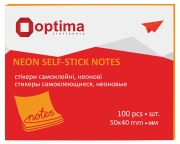 Блок для заметок с клейким слоем 40х50 мм Optima, 100 л., Неон оранжевый OPTIMA O25511-06