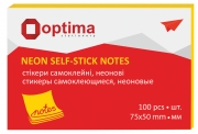 Блок для нотаток з клейким шаром 75х50 мм Optima, 100 арк., неон жовтий O25512-05