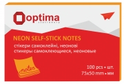 Блок для заметок с клейким слоем 75х50 мм Optima, 100 арк., неон оранжевый O25512-06