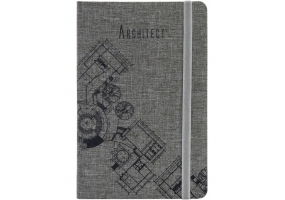 Деловая записная книжка Architect серый, А5, твердая обложка текстиль, резинка, блок клеточка OPTIMA O27191-01