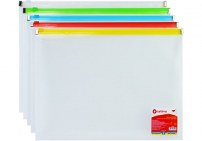 Папка пластиковая А4 Optima на молнии zip-lock, прозрачная, ассорти O35544